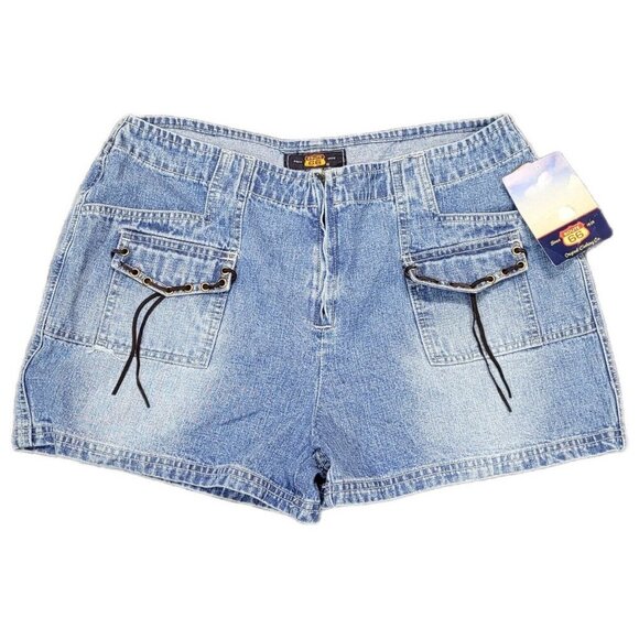 Vintage Y2K 90's Route 66 Size 14 Denim Jean Shorts Drawstring Pockets NOS - Picture 1 of 6